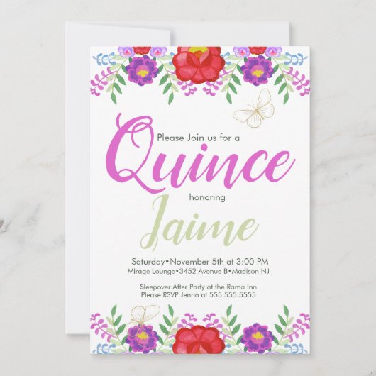 キンセアニェラクインスウォーターカラーフローラピンクホワイト 招待状 (正面)