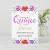 キンセアニェラクインスウォーターカラーフローラピンクホワイト 招待状 (スタンド正面)