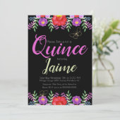 キンセアニェラクインズウォーターカラーフローラピンクブラック 招待状 (スタンド正面)