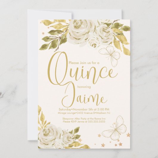 キンセアニェラクインズウォーターカラー蝶アイボリー 招待状 (正面)