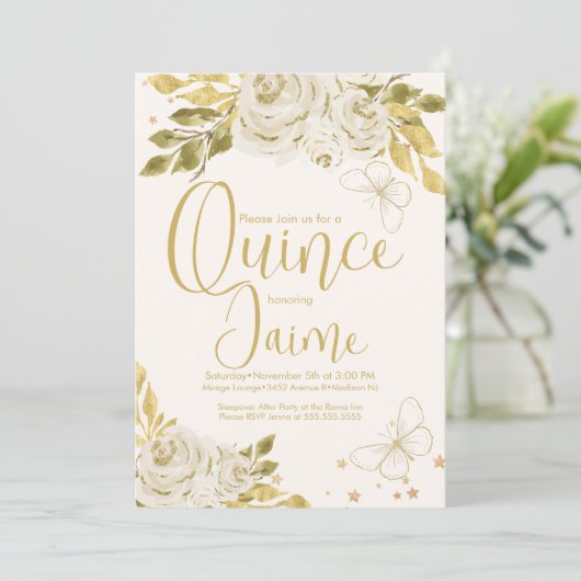 キンセアニェラクインズウォーターカラー蝶アイボリー 招待状 (スタンド正面)