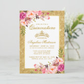 キンセアニェラクラウンピンクフローラ金ゴールドグリッター写真 招待状 (スタンド正面)