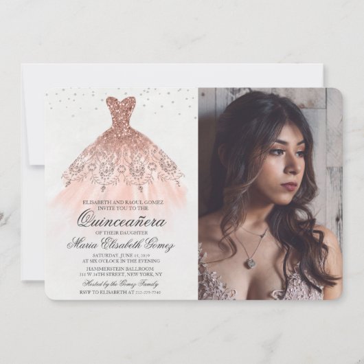キンセアニェラグリッタードレスダイヤモンドフォト招待状 招待状 (正面)