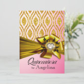 キンセアニェラグリッター幾何楕円 | ピンク金ゴールド 招待状 (スタンド正面)