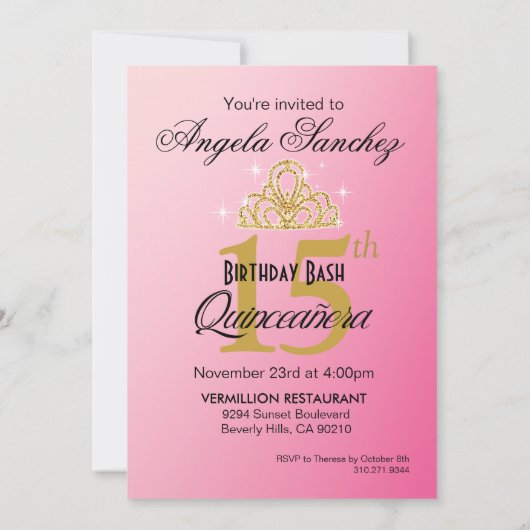 キンセアニェラグリッター幾何楕円 | ピンク金ゴールド 招待状 (裏面)