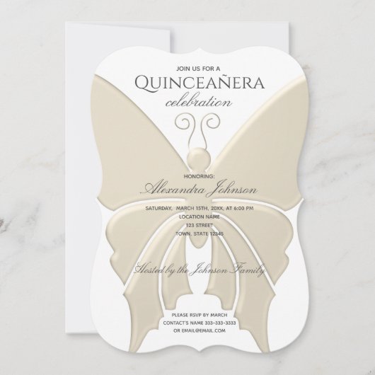 キンセアニェラグリッター金ゴールドバタフライ15th誕生日 招待状 (正面)