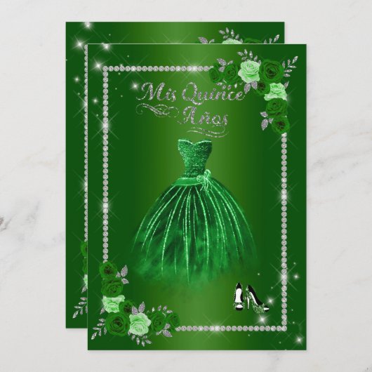 キンセアニェラグリーンとシルバーエレガントフローラ 招待状 (正面/裏面)