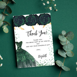 キンセアニェラグリーンドレス花模様サンキューカード 招待状