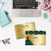 キンセアニェラグリーンドレス花金ゴールドRSVPカード 出欠カード