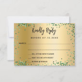 キンセアニェラグリーンドレス花金ゴールドRSVPカード 出欠カード (正面)