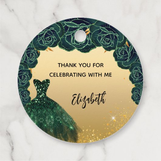 キンセアニェラグリーン金ゴールドドレスありがとう フェイバータグ (裏面)