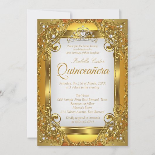 キンセアニェラゴールデンホワイトパールレースティアラパーティー 招待状 (正面)