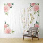 キンセアニェラゴールドフォイルティアラピンクフローラ背景 タペストリー (インサイチュ(横))