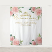 キンセアニェラゴールドフォイルティアラピンクフローラ背景 タペストリー (正面)