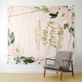 キンセアニェラゴールドフォイル赤面ピンクフローラ背景 タペストリー (インサイチュ(横))