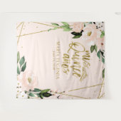 キンセアニェラゴールドフォイル赤面ピンクフローラ背景 タペストリー (正面(横))