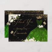 キンセアニェラサンキューエメラルドグリーングリッターガウン  サンキューカード (正面/裏面)