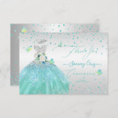 キンセアニェラサンキューグリッターシルバーターコイズ 招待状 (正面/裏面)