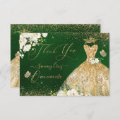 キンセアニェラサンキューグリーン金ゴールドグリッターガウン  サンキューカード (正面/裏面)