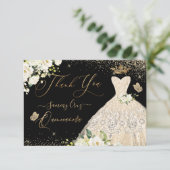 キンセアニェラサンキューシャンパン金ゴールドグリッターガウン サンキューカード (スタンド正面)