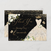 キンセアニェラサンキューシャンパン金ゴールドグリッターガウン サンキューカード (正面/裏面)