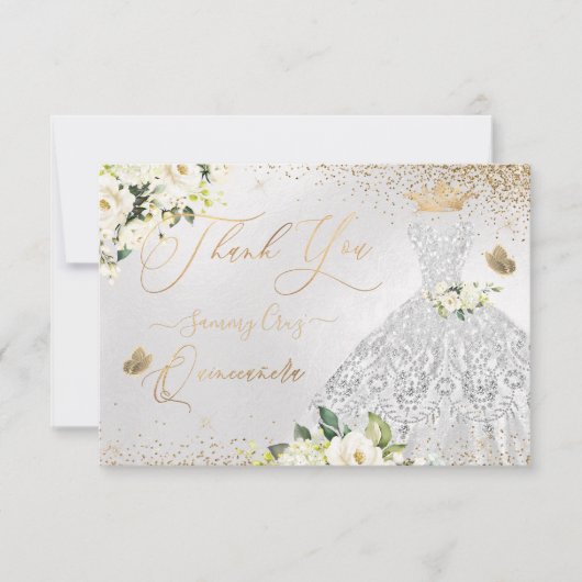 キンセアニェラサンキューシルバフェイクーグリッターガウン  サンキューカード (正面)