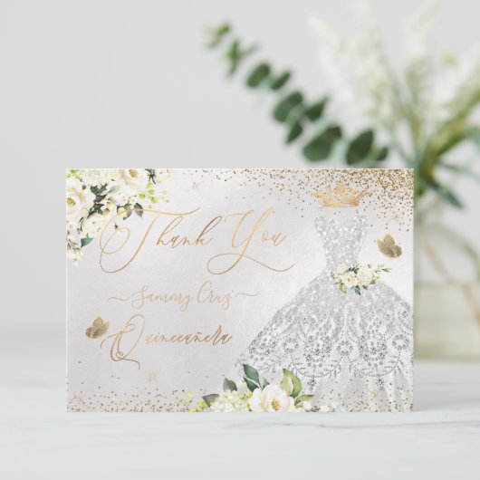 キンセアニェラサンキューシルバフェイクーグリッターガウン サンキューカード (スタンド正面)