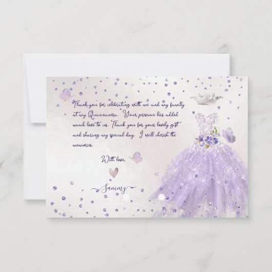 キンセアニェラサンキューダスティパープルグリッターガウン 招待状 (裏面)