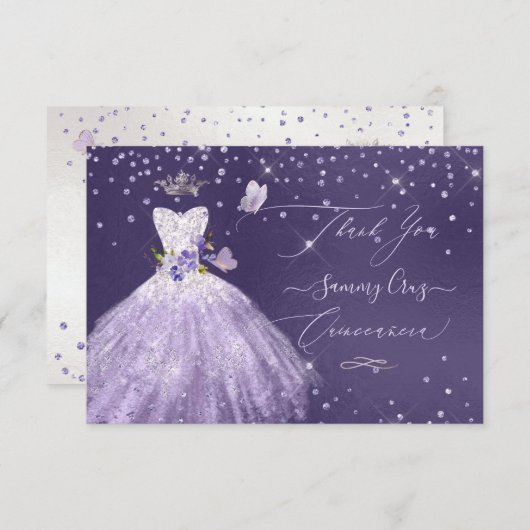 キンセアニェラサンキューダスティパープルグリッターガウン 招待状 (正面/裏面)