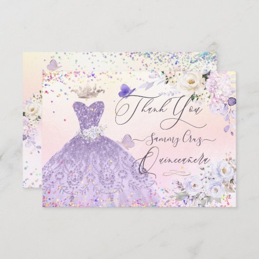 キンセアニェラサンキューダスティパープルグリッターガウン 招待状 (正面/裏面)