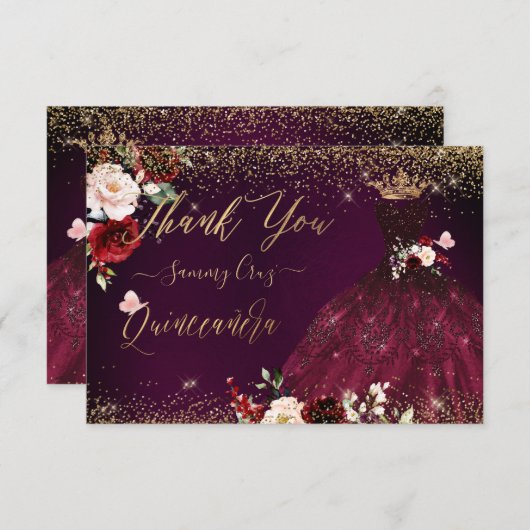 キンセアニェラサンキューブルゴーニュグリッターガウン サンキューカード (正面/裏面)