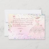 キンセアニェラサンキュー赤面ピンクグリッターガウンカード 招待状 (裏面)