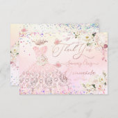 キンセアニェラサンキュー赤面ピンクグリッターガウンカード 招待状 (正面/裏面)