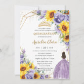 キンセアニェラサンフラワーパープルラベンダーフローラ金ゴールド 招待状 (正面)