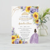 キンセアニェラサンフラワーパープルラベンダーフローラ金ゴールド 招待状 (スタンド正面)