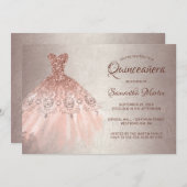 キンセアニェラシックバラ金ゴールドグリッタードレスパーティー 招待状 (正面/裏面)