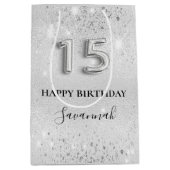 キンセアニェラシルバーグリッターきらめく華やかな ミディアムペーパーバッグ (正面)