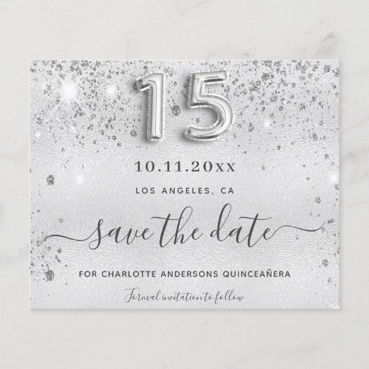 キンセアニェラシルバーグリッターは日付カードを保存 (正面)