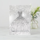 キンセアニェラシルバーグリッターガウン誕生日パーティー 招待状 (スタンド正面)