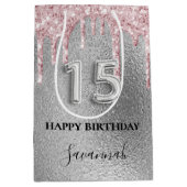 キンセアニェラシルバーグリッタードリップスピンクモノグラム ミディアムペーパーバッグ (正面)