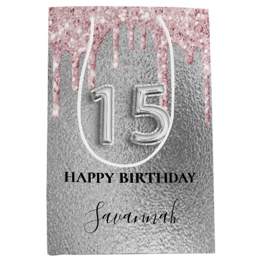 キンセアニェラシルバーグリッタードリップスピンクモノグラム ミディアムペーパーバッグ (正面)