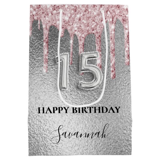 キンセアニェラシルバーグリッタードリップスピンクモノグラム ミディアムペーパーバッグ (裏面)