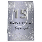 キンセアニェラシルバーグリッターモノグラム誕生日 ミディアムペーパーバッグ (正面)