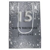 キンセアニェラシルバーグリッターモノグラム誕生日 ミディアムペーパーバッグ (裏面)