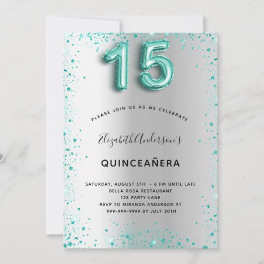 キンセアニェラシルバーティール（緑がかった色）グリッターグラマラス 招待状 (正面)