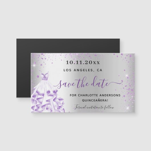 キンセアニェラシルバーパープル日付磁石を保存 (正面/裏面)