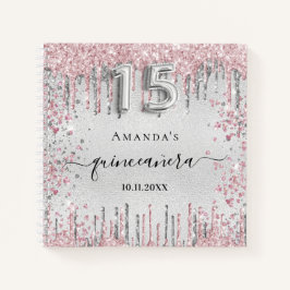 キンセアニェラシルバーピンクグリッターゲストブック ノートブック