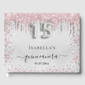 キンセアニェラシルバーピンクグリッターメタルネーム文字 ゲストブック (正面)