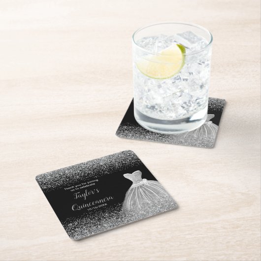 キンセアニェラシルバーフェイクグリッター スクエアペーパーコースター (インサイチュ)