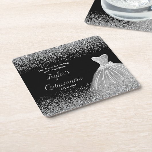 キンセアニェラシルバーフェイクグリッター スクエアペーパーコースター (アングル)